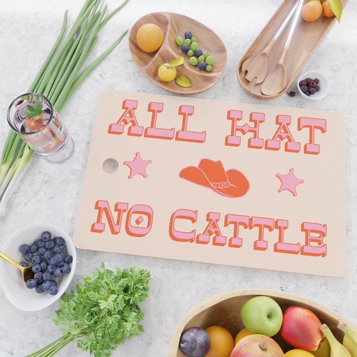 "All hat no cattle" in pink and orange retro western letters Cutting Board Gallery Image 2