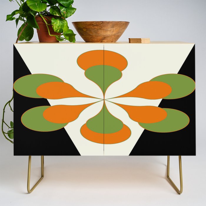 Mid-Century Modern Art 1.4 - Green & Orange Flower Credenza Gallery Image 1
