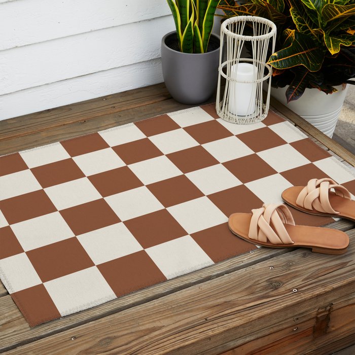 Checkered (Brown Cream) Outdoor Rug Gallery Image 2
