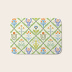 Vintage Botanical Floral Tile Pattern Bath Mat Gallery Image 1