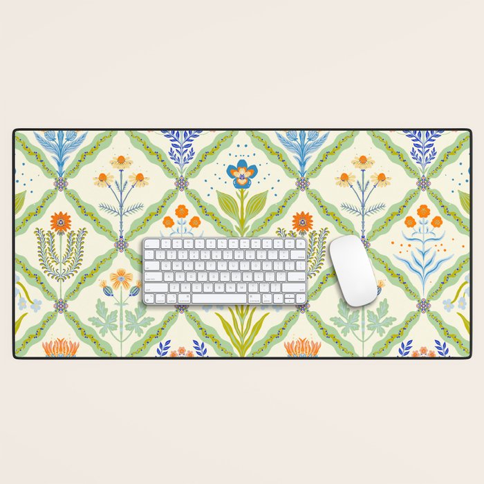 Vintage Botanical Floral Tile Pattern Desk Mat Gallery Image 1