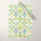 Vintage Botanical Floral Tile Pattern Wrapping Paper Gallery Image 1