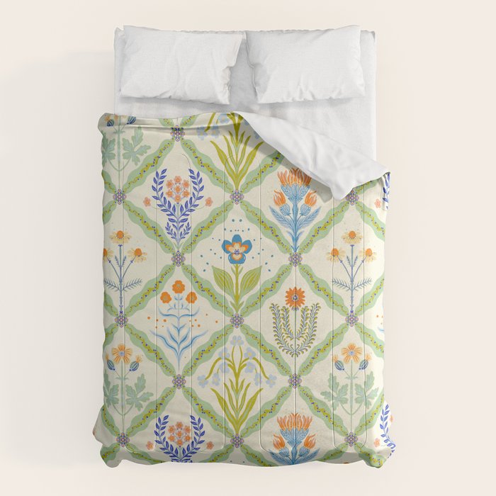Vintage Botanical Floral Tile Pattern Comforter Gallery Image 6