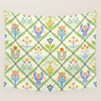 Vintage Botanical Floral Tile Pattern Wall Tapestry Gallery Image 4