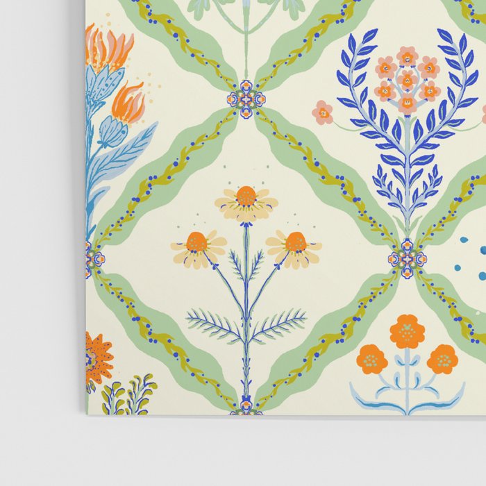Vintage Botanical Floral Tile Pattern Poster Gallery Image 3