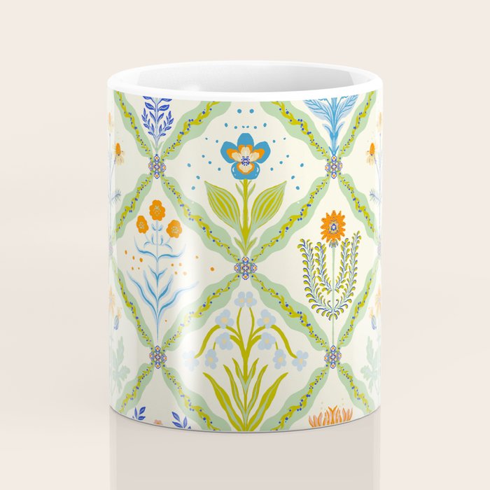 Vintage Botanical Floral Tile Pattern Coffee Mug Gallery Image 4