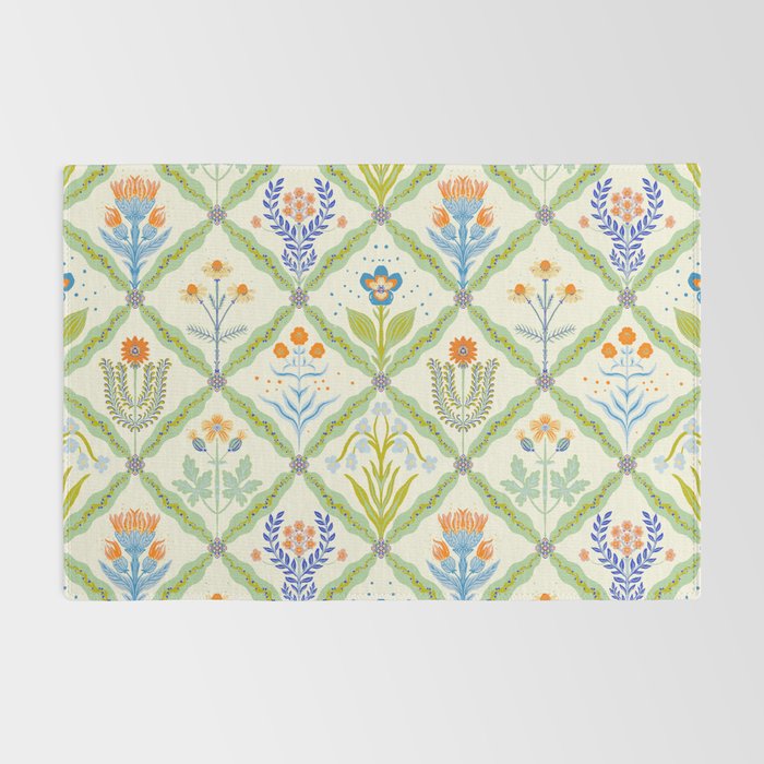 Vintage Botanical Floral Tile Pattern Rug Gallery Image 2
