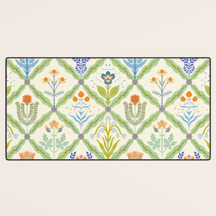 Vintage Botanical Floral Tile Pattern Desk Mat Gallery Image 3