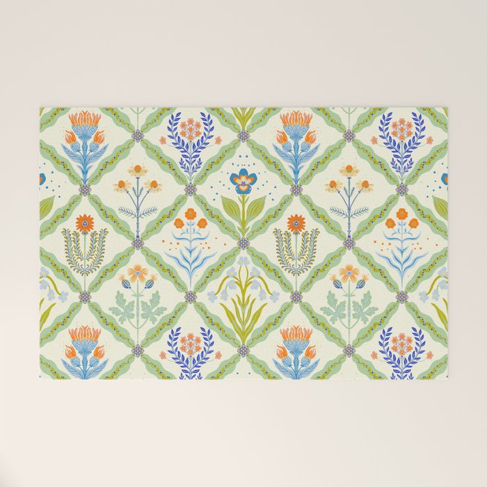 Vintage Botanical Floral Tile Pattern Welcome Mat Gallery Image 1