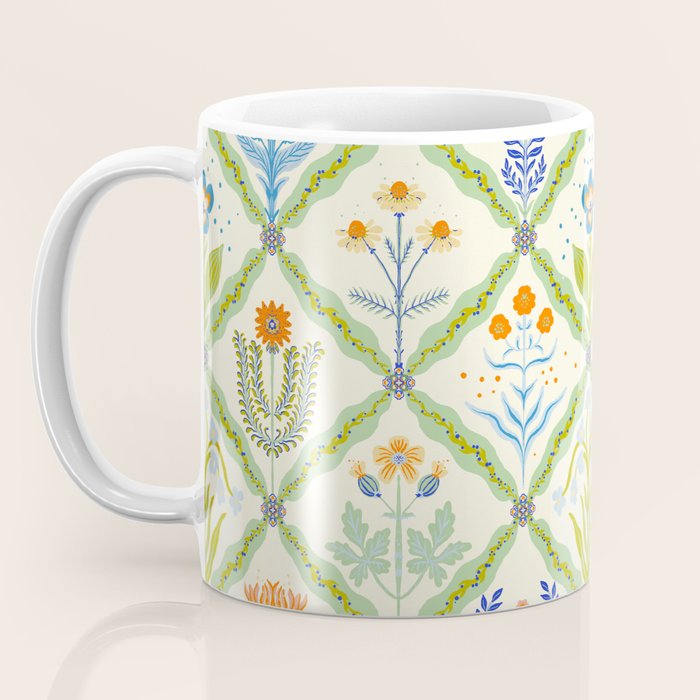 Vintage Botanical Floral Tile Pattern Coffee Mug Gallery Image 3
