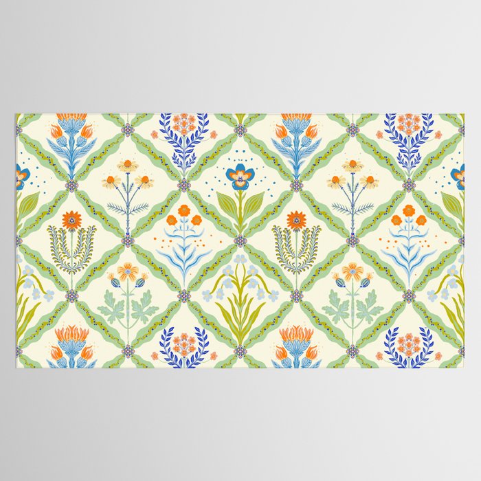 Vintage Botanical Floral Tile Pattern Tablecloth Gallery Image 2