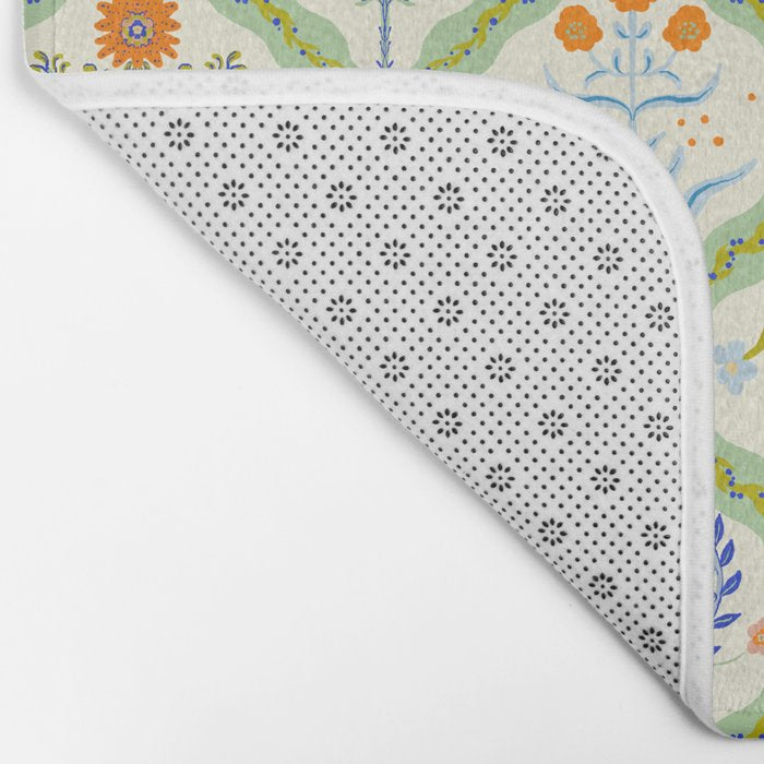 Vintage Botanical Floral Tile Pattern Bath Mat Gallery Image 2