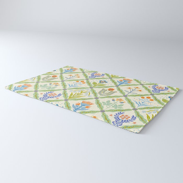 Vintage Botanical Floral Tile Pattern Rug Gallery Image 3