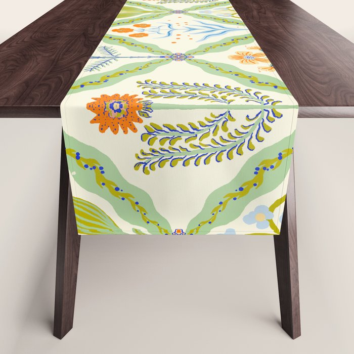 Vintage Botanical Floral Tile Pattern Table Runner Gallery Image 1
