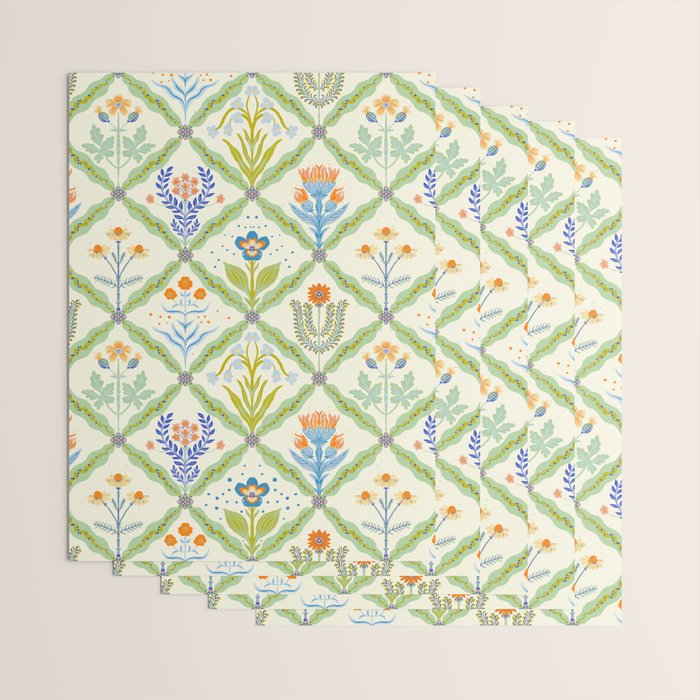 Vintage Botanical Floral Tile Pattern Wrapping Paper Gallery Image 3