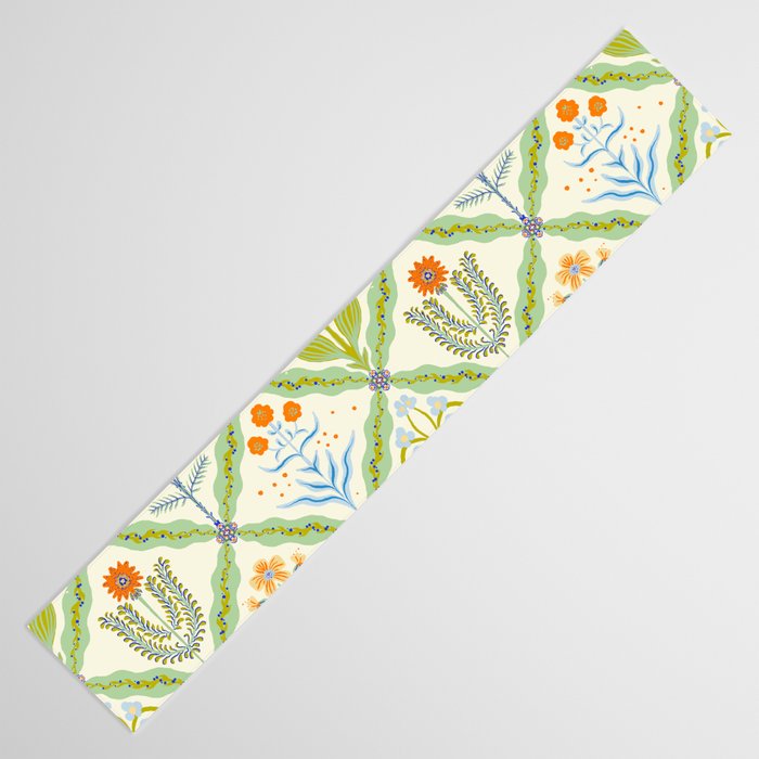 Vintage Botanical Floral Tile Pattern Table Runner Gallery Image 3