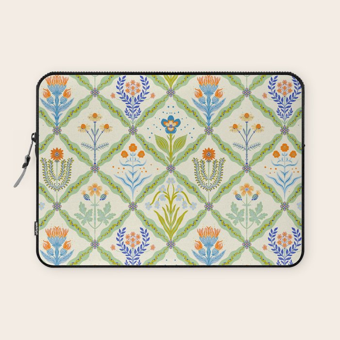 Vintage Botanical Floral Tile Pattern Laptop Sleeve Gallery Image 1