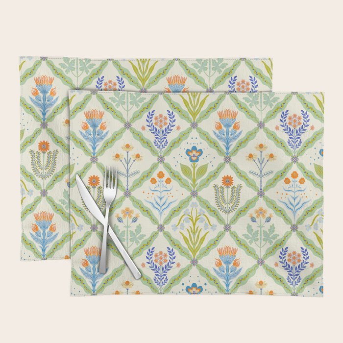 Vintage Botanical Floral Tile Pattern Placemat Gallery Image 1