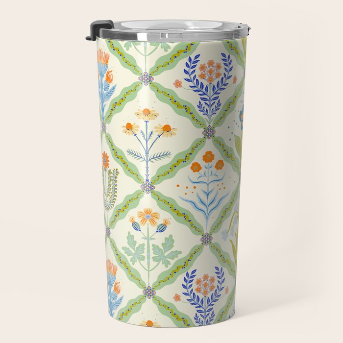 Vintage Botanical Floral Tile Pattern Travel Mug Gallery Image 3