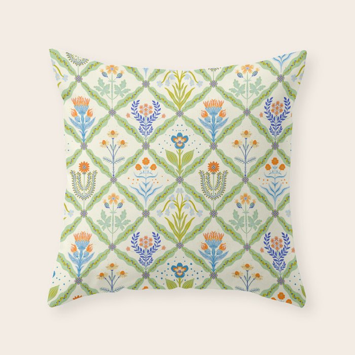 Vintage Botanical Floral Tile Pattern Throw Pillow Gallery Image 6