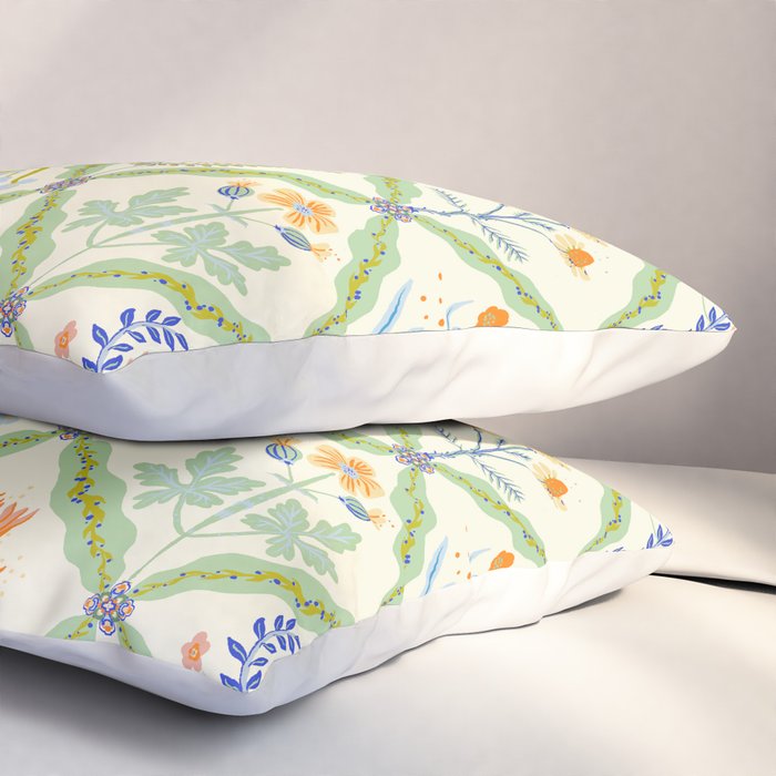 Vintage Botanical Floral Tile Pattern Pillow Sham Gallery Image 3