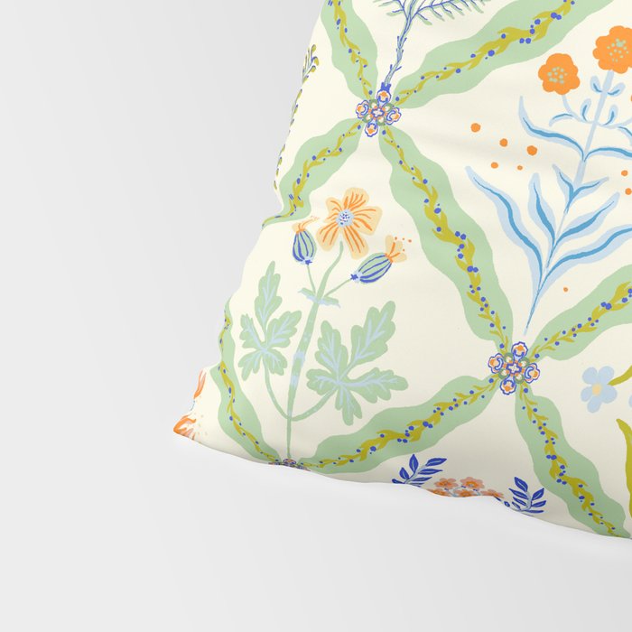 Vintage Botanical Floral Tile Pattern Pillow Sham Gallery Image 4