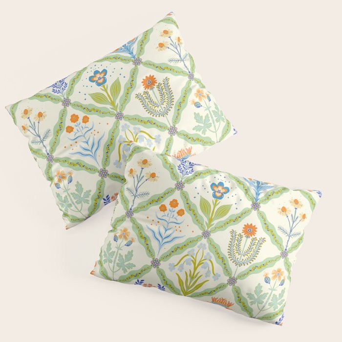 Vintage Botanical Floral Tile Pattern Pillow Sham Gallery Image 3