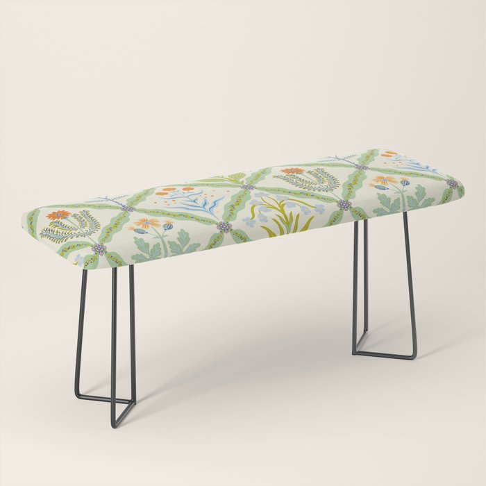 Vintage Botanical Floral Tile Pattern Bench Gallery Image 1