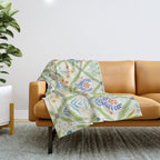 Vintage Botanical Floral Tile Pattern Throw Blanket Gallery Image 1
