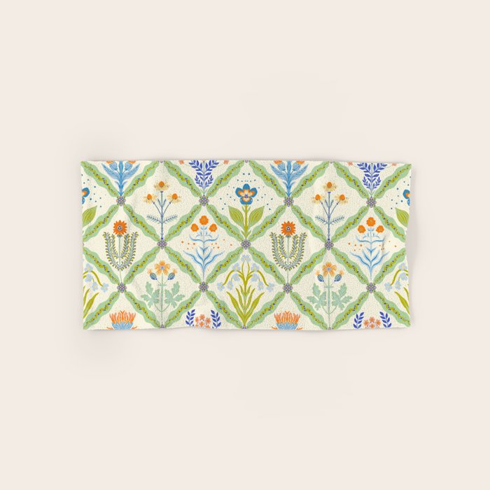 Vintage Botanical Floral Tile Pattern Bath Towel Gallery Image 1