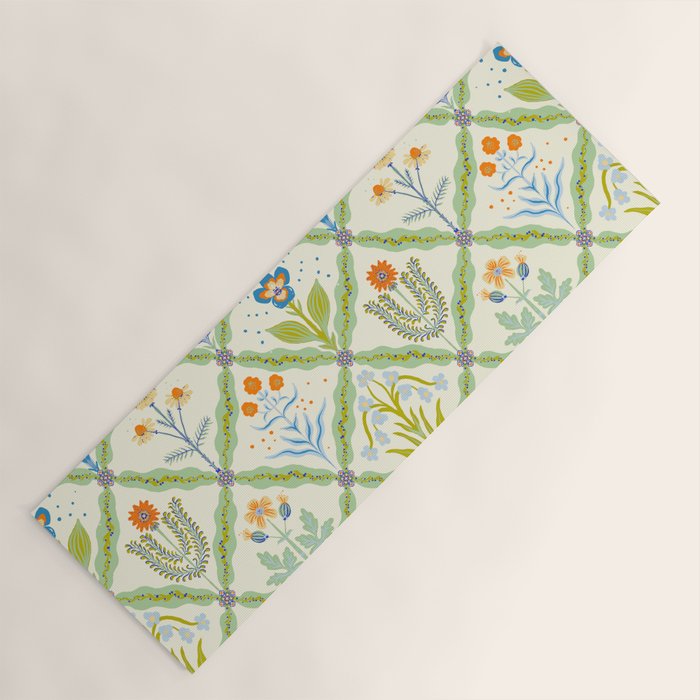 Vintage Botanical Floral Tile Pattern Yoga Mat Gallery Image 1