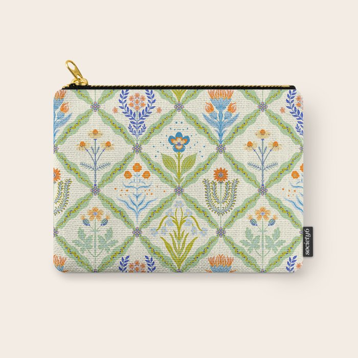 Vintage Botanical Floral Tile Pattern Carry All Pouch Gallery Image 1