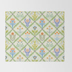 Vintage Botanical Floral Tile Pattern Throw Blanket Gallery Image 2