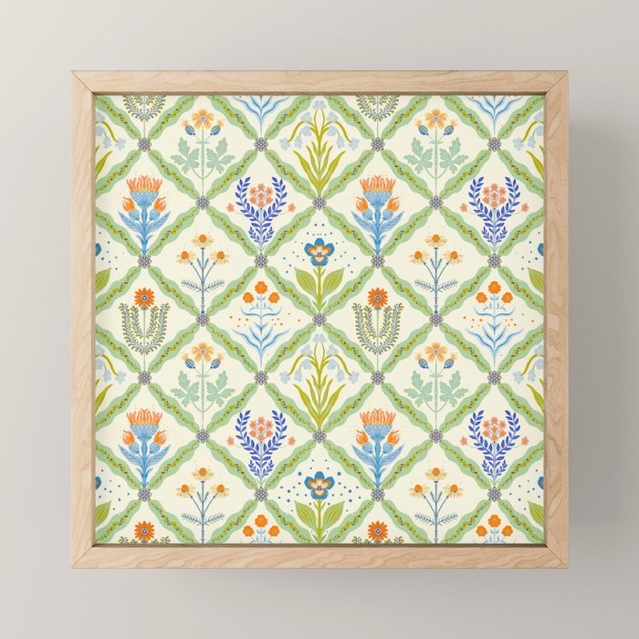 Vintage Botanical Floral Tile Pattern Mini Art Print Gallery Image 1