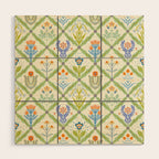 Vintage Botanical Floral Tile Pattern Wood Wall Art Gallery Image 1