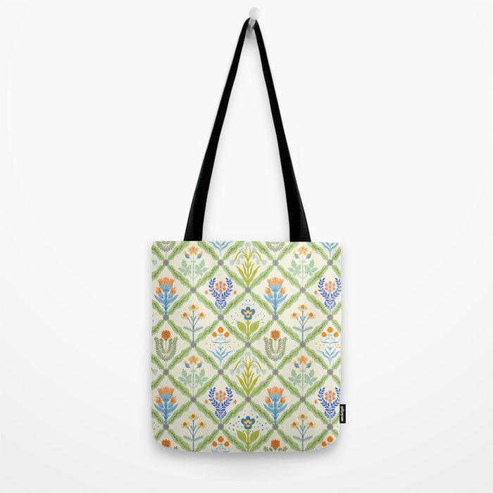 Vintage Botanical Floral Tile Pattern Tote Bag Gallery Image 2