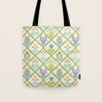 Vintage Botanical Floral Tile Pattern Tote Bag Gallery Image 1