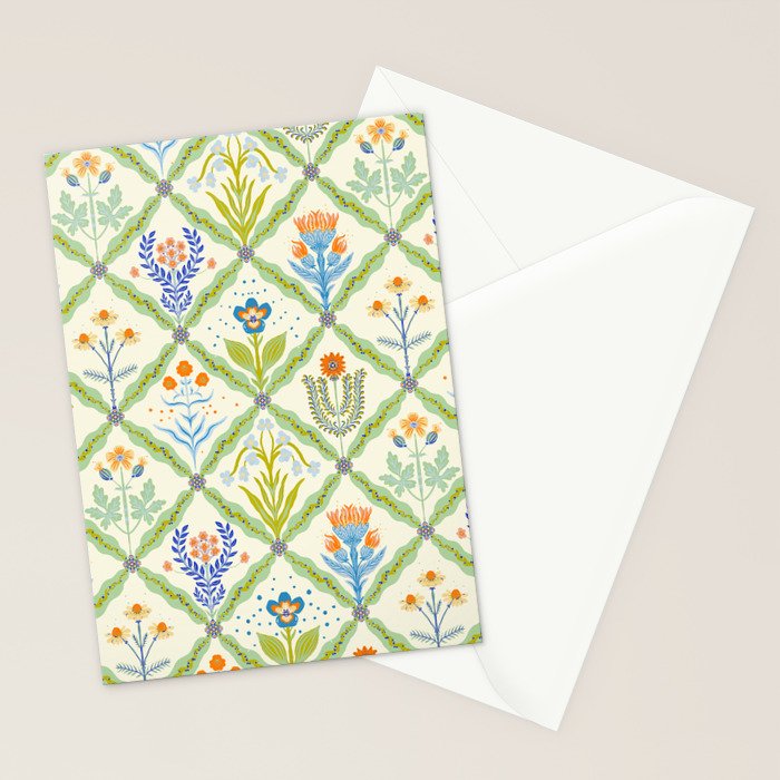 Vintage Botanical Floral Tile Pattern Stationery Card Gallery Image 2