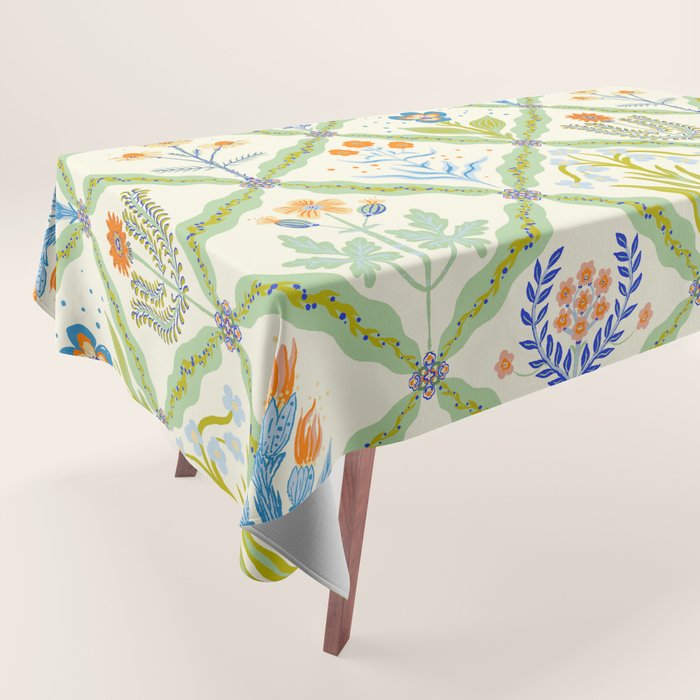 Vintage Botanical Floral Tile Pattern Tablecloth Gallery Image 1
