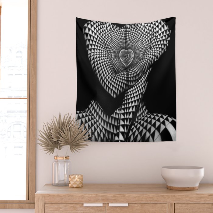 0622-JAL Heart Shape Pattern on Breasts and Nude Body Abstracted by Optical Patten Wall Tapestry Gallery Image 2