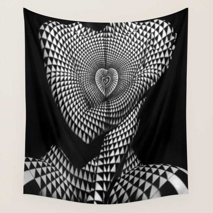 0622-JAL Heart Shape Pattern on Breasts and Nude Body Abstracted by Optical Patten Wall Tapestry Gallery Image 1