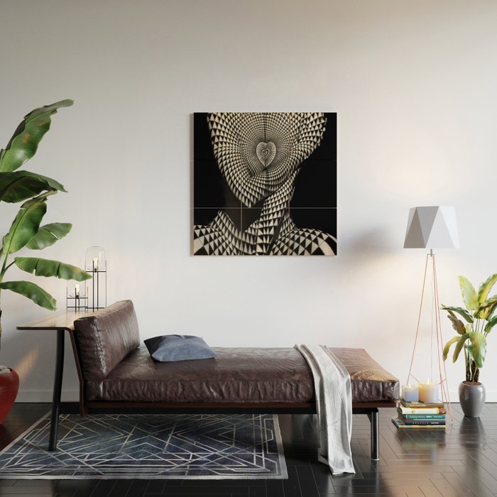 0622-JAL Heart Shape Pattern on Breasts and Nude Body Abstracted by Optical Patten Wood Wall Art Gallery Image 2