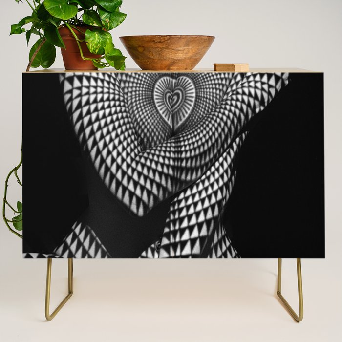 0622-JAL Heart Shape Pattern on Breasts and Nude Body Abstracted by Optical Patten Credenza Gallery Image 1