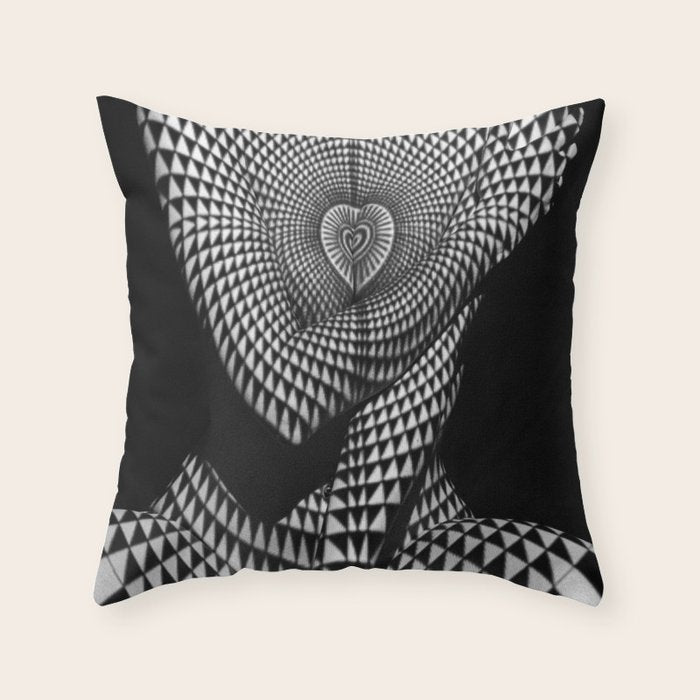 0622-JAL Heart Shape Pattern on Breasts and Nude Body Abstracted by Optical Patten Throw Pillow Gallery Image 1