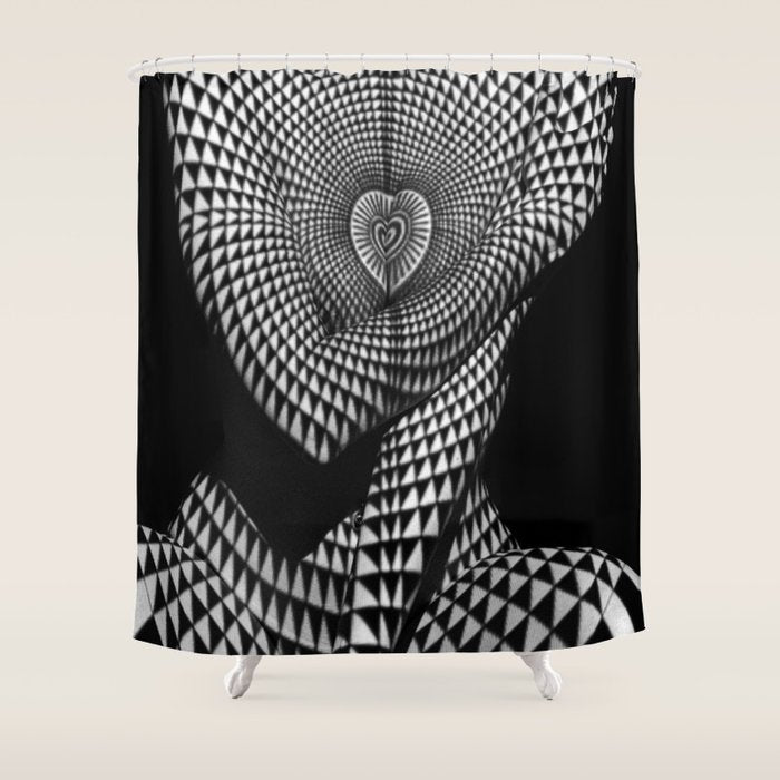 0622-JAL Heart Shape Pattern on Breasts and Nude Body Abstracted by Optical Patten Shower Curtain Gallery Image 1
