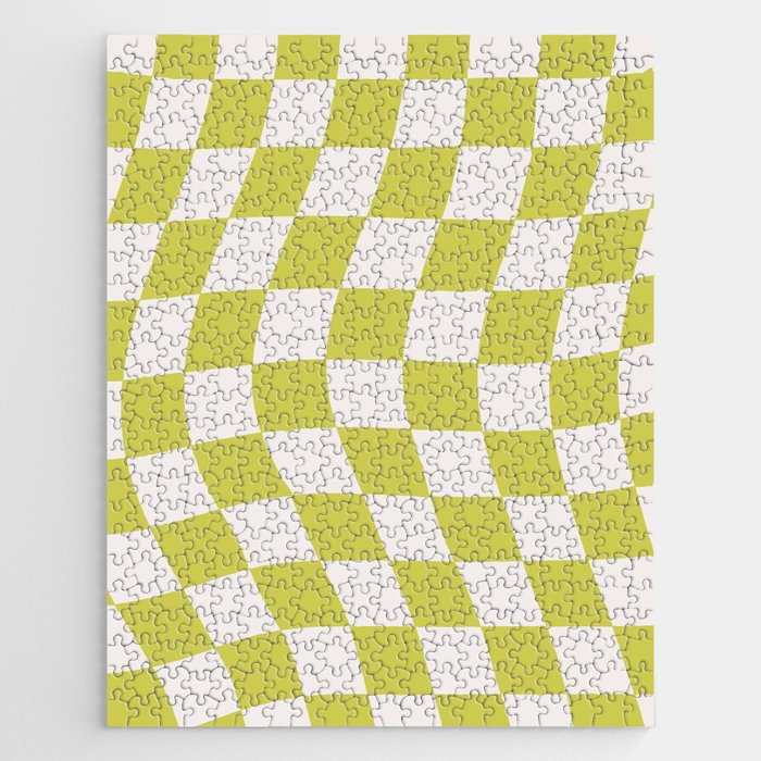 Warped Check Pattern Lime Jigsaw Puzzle Gallery Image 1