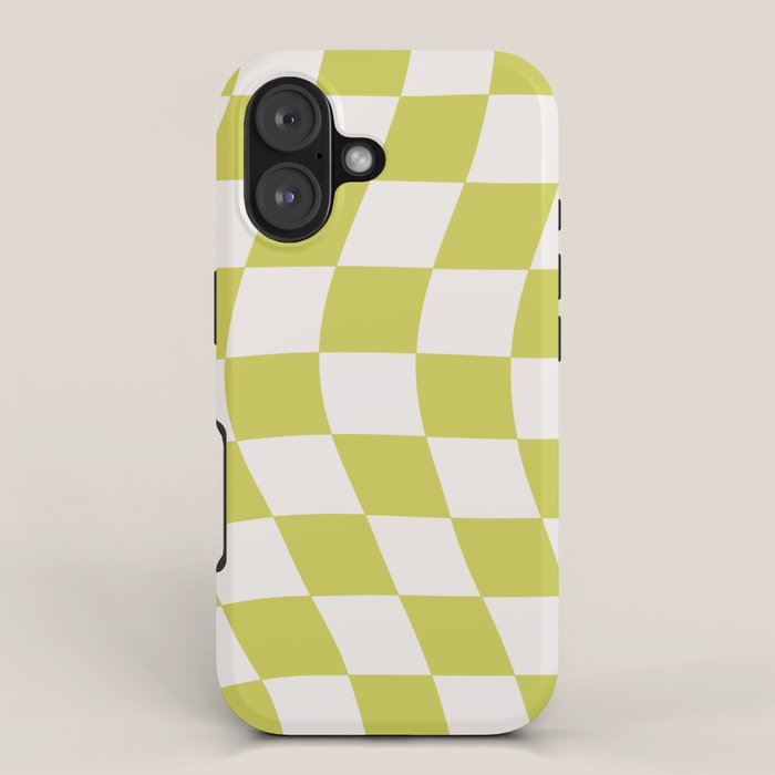 Warped Check Pattern Lime iPhone Case Gallery Image 1