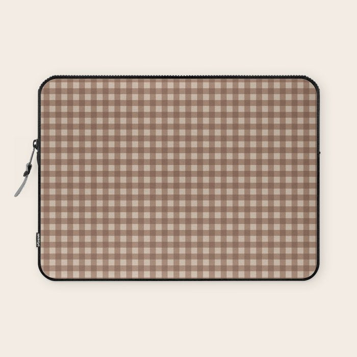 Gingham Plaid Pattern - Coffee Creme Laptop Sleeve Gallery Image 1