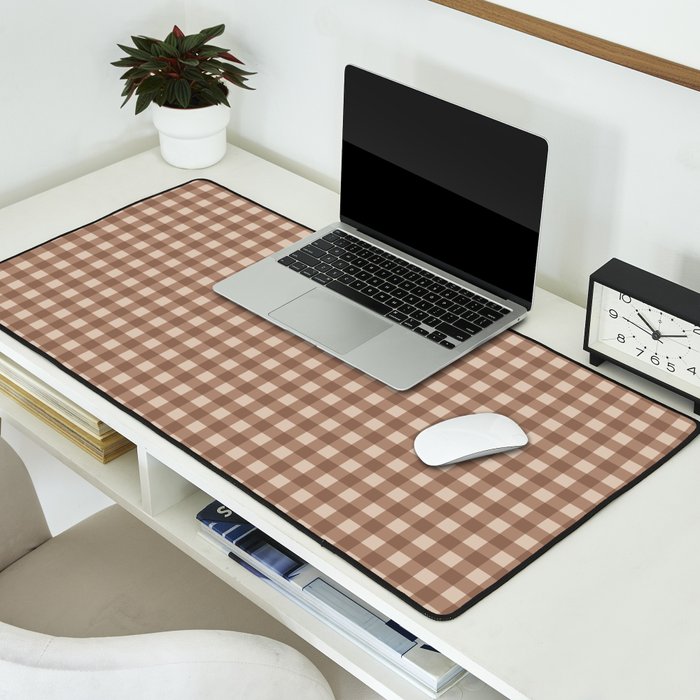 Gingham Plaid Pattern - Coffee Creme Desk Mat Gallery Image 2