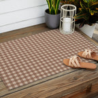 Gingham Plaid Pattern - Coffee Creme Outdoor Rug Gallery Image 2